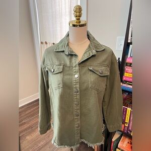 zeagoo Olive Green Button-Front Jean Jacket